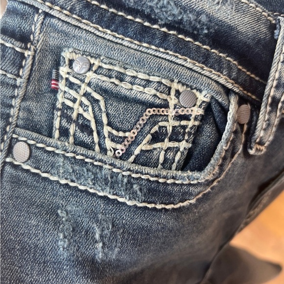 Vigoss Blue Embroidered Jeans Floral Design slim bootcut size 4 34 long midrise - Picture 5 of 11